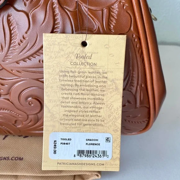 NWT Patricia Nash Gracchi Florence Tooled Leather Frame Satchel Brown P38407 - Picture 2 of 15
